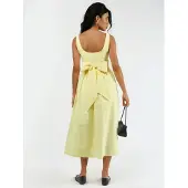 Busem Vierkante Hals Midi Jurk met Strikdetail