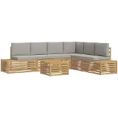 vidaXL 7 st Buiten bank set Polyester Wit en Lichtgrijs