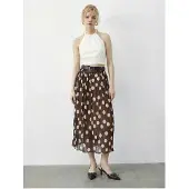 Bianco Hoge Taille Polkadot Maxi Rok met Ceintuur