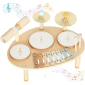 AIYAPLAY Kinder Percussie-Instrumentenset-Multiplex, Metaal-39,5L x 28,5B x 23H cm-Natuurlijk hout