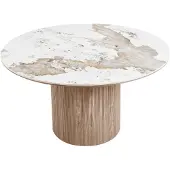 Ebuy24 Eettafel Athens - Rond Keramisch Wit/Bruin - Ø140x76cm