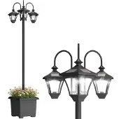 Outsunny Buitenlamp Lantaarnpaal-ABS, Roestvrij staal-52L x 52B x 185H cm-Zwart