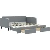 vidaXL Slaapbank met onderschuifbed lades 100x190 cm stof lichtgrijs