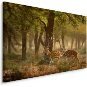 Karo-art Schilderij - Jonge Hertjes in het Bos, Premium Print