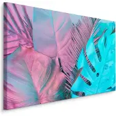 Karo-art Schilderij - Tropische bladeren in Neon kleuren, Premium Print