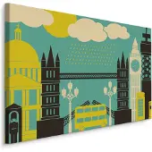 Karo-art Schilderij - Symbolen van Londen, groen, geel, zwart, Premium Print