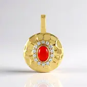 Cavill - 925 Sterling Zilver Verguld Hanger - Rode Ethiopische Opaal 0 29 ct - 14 Cambodjaanse Zirkonia 0 58 ct - Elegant