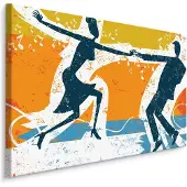 Karo-art Schilderij - Dansende mensen, Geel, Oranje, Blauw, premium Print