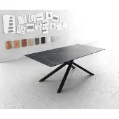 DELIFE Eettafel Edge 200x100cm Laminam keramiek grijs middenpoot kruis zwart