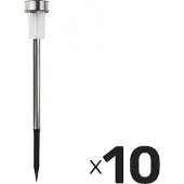 Grundig Solar Tuinverlichting - Tuinfakkels 10 Stuks - Prikspot op Zonne Energie - Tuinlantaarns met Wit Licht - IP44 Waterbestendig - Batterijduur 6-8 Uur - Ø4,8 x 36,5 cm - Roestvrij Staal