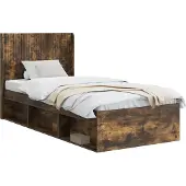 vidaXL Bedframe met opbergruimte en hoofdbord Gerookt eiken