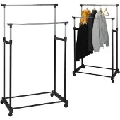 Relaxwonen - Dubbel kledingrek - op wielen met instelbare hoogte - 86x42x170cm