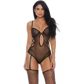 Forplay Enticing Vixen - Teddy met Kousenband black XL