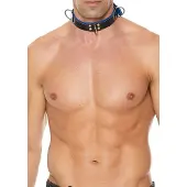 Erotic Treasure Ouch Lederen Bondage Collar - Zwart / Blauw