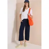 Cecil Dames 3/4 Wide Legs broek in seersucker kwaliteit - Blauw - M