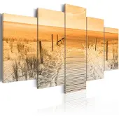 Karo-art Schilderij - Strand in oranje, 5 luik