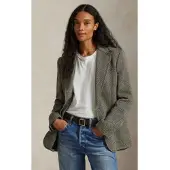 Ralph Lauren Dames Single breasted blazer in visgraat grijs-groen (44), Casual, Vlas, Klassiek 211891070002
