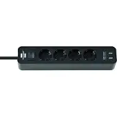 Brennenstuhl Ecolor stekkerdoos 4-voudig met 2 USB-aansluitingen (USB-A stekkerdoos met schakelaar en 1,5m kabel)