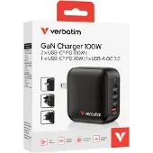 Verbatim Mini GaN-netlader 100 W, 4 aansluitingen, US/EU/UK, ADP