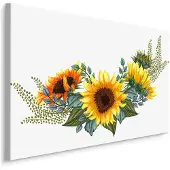 Karo-art Schilderij - Zonnebloem en bladeren (print op canvas), premium print