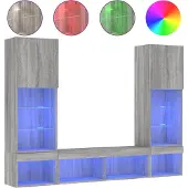 vidaXL 5-delige Tv-wandmeubelset met LED grijs sonoma eikenkleurig