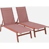Sweeek Set van 2 terracotta ligstoelen, 5 posities, textileen en metaal, Flora, B155 x D59 x H106cm