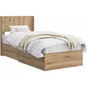 vidaXL Bedframe met opbergruimte en hoofdbord Artisanaal eiken
