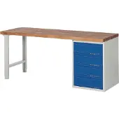 TECWERK Werkbank Ser.BK 650 B2000xT700xH840mm Buche massiv grau/blau 4 Schubl.
