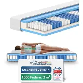 AM Qualitätsmatratzen - 1000 veren 7-zone pocketveringmatras 200x200 cm (H2) - Ergonomisch matras 200 x 200 met 1.000 veren - 24 cm Premium hoogte - Afneembare TENCEL Lyocell tijk - Made in Germany