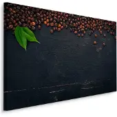 Karo-art Schilderij - Koffiebonen op een Zwart Houten Tafel, Premium Print