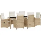 vidaXL Buiten Eettafel Set 7 st Beige en Crème Wit poly rattan