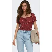 ONLY Blouse 'ONLHillary' lichtgrijs / donkerrood / wit