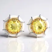 Cavill - 925 Sterling Zilver Oorbellen met Palladium - Witte Agaat 3.44 ct & Ouro Verde Kwarts 3.85 ct - 16 mm Fancy Kussen