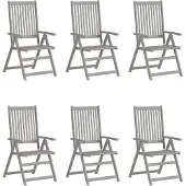 vidaXL Verstelbare tuinstoelen, 6 stuks, grijs, massief acaciahout
