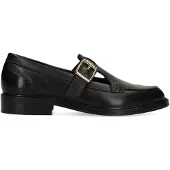Manfield Zwarte leren loafers met gesp | Maat 41
