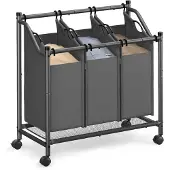 Songmics Waswagen met uitneembare zakken en wieltjes, Leigrijs / 135 L