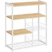 Vasagle Keukenplank met haken en planken, Licht walnootbruin + wit