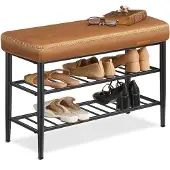 Vasagle Schoenenbank uit de EKHO collectie met roosterplanken, Karamel bruin / 80B cm