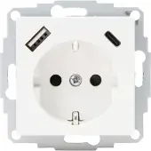 Kopp Athenis Wandcontactdoos 1-voudig Met Randaarde En Shutters, 2-voudig Usb-a+c Mat-wit