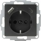Kopp Athenis Wandcontactdoos 1-voudig Met Randaarde En Shutters, 2-voudig Usb-a+c Antraciet