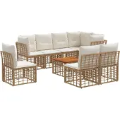 vidaXL Buiten bank set 9 st Natuurlijk en Crème Wit Polyester