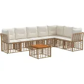 vidaXL Buiten bank set 8 st Natuurlijk en Crème Wit Polyester