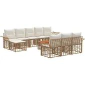vidaXL Buiten bank set 11 st Natuurlijk en Crème Wit Polyester