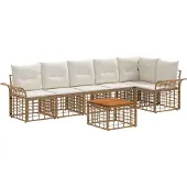 vidaXL Buiten bank set 7 st Natuurlijk en Crème Wit Polyester