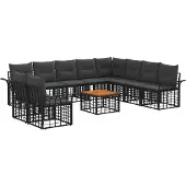 vidaXL Buiten bank set 11 st Zwart en Donker Grijs Polyester