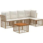 vidaXL Buiten bank set 6 st Natuurlijk en Crème Wit Polyester