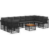 vidaXL Buiten bank set 11 st Zwart en Donker Grijs Polyester