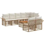 vidaXL Buiten bank set 9 st Natuurlijk en Crème Wit poly rattan