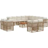 vidaXL Buiten bank set 14 st Natuurlijk en Crème Wit Polyester