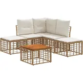 vidaXL Buiten bank set 6 st Natuurlijk en Crème Wit Polyester